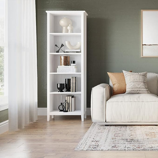 SIMPLIHOME Artisan SOLID WOOD 26 Inch Contemporary 5 Shelf Bookcase in White, For the Living Room, Study Room and Office