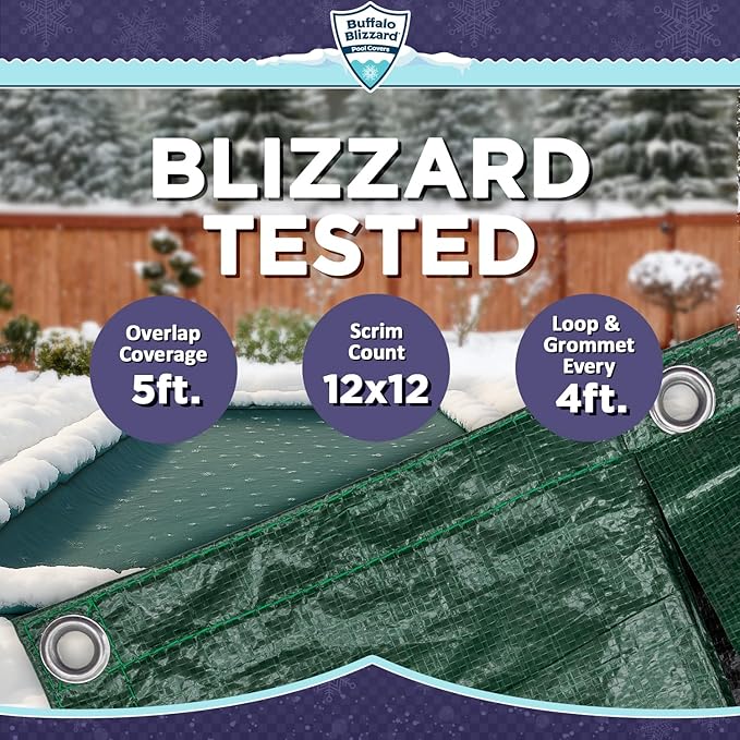 Buffalo Blizzard Ripstopper 16 ft x 24 ft Rectangular Winter Pool Cover | Green Heavy Duty Cover for Inground & Above Ground Swimming Pools | Cold & UV Resistant | Shields from Seasonal Debris