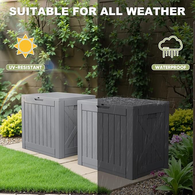 Greesum 40 Gallon Outdoor Deck Box, Resin Storage for Patio Furniture, Garden Tools, Pool Supplies, Weatherproof and UV Resistant, Lockable, Gray