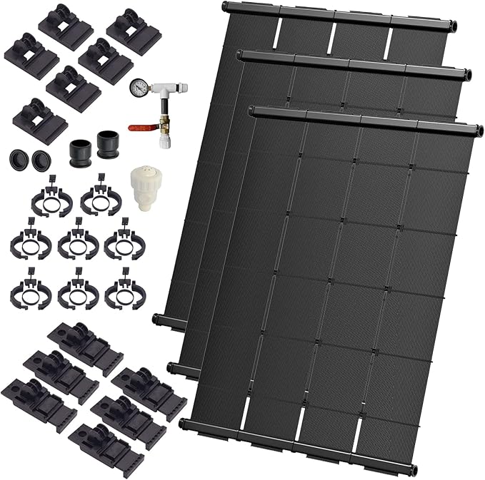Industrial Grade Solar Pool Heater DIY Kit - Superior High-Wind Strapless Mounting System & Maximum Freeze Resistance (3-4'x9.5' / 114 Square Feet)