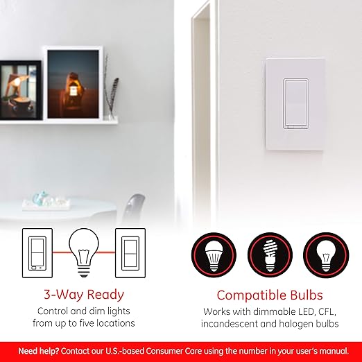Enbrighten Zigbee Dimmer, QuickFit & SimpleWire, Pairs Directly with Echo Studio/Show 10/Plus 1st & 2nd Gen, Works WIth Alexa, Google Assistant, White & Light Almond, Smart Light Switch, 43080