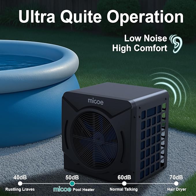 MICOE 17000 BTU Pool Heater for Above Ground, Swimming Pool Heat Pump Heating or Cooling, Titanium Heat Exchanger,Ultra Quiet 50dB, 120V with Easy Install Kit