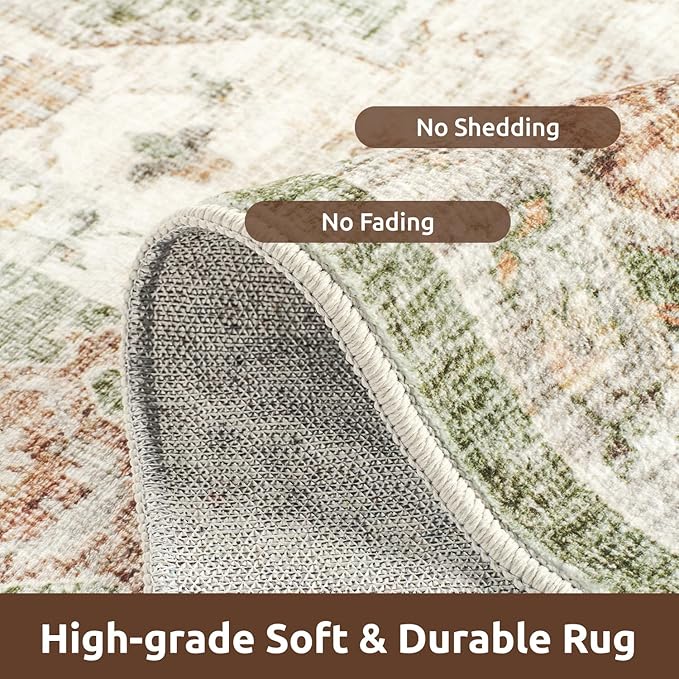 AMOAMI-3X5 Area Rug-Soft Washable Vintage Throw Accent Rugs for Living Room, Entryway, Bedroom, Kitchen, Bathroom, Laundry Room, Kitchen, Bathroom, Bedside, No Slip Green