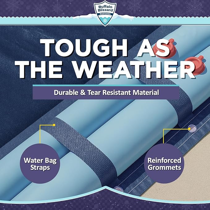 Buffalo Blizzard Deluxe 16 ft x 32 ft Rectangular Winter Pool Cover | Blue/Black | Closing Inground Swimming Pools | Easy to Install | Heavy Duty, Cold & UV Resistant | Shields from Seasonal Debris