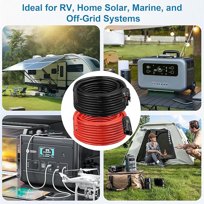 XRDS -RF Solar Extension Cable 10AWG, 50FT Red & Black Solar Panel Wire with Solar Connectors, PV Wire with Disconnect Wrenches & Extra Male/Female Connectors for RV, Camper, Inverter, Off-Grid System