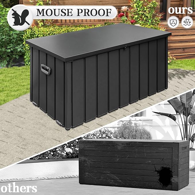 Domi 100-Gallon Outdoor Storage Box – Waterproof, Lockable Storage Cabinet for Patio Furniture, Garden Tools & Pool Supplies – Large Metal Storage for Cushions, Toys & More