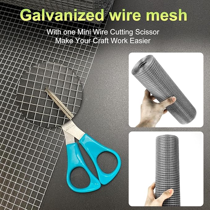 Hardware Cloth 16'' x 10' 1/4 in Galvanized Wire Mesh Roll (23 GA) Chicken Wire Fence Roll for Chicken Pen/coop Fences, Screen mesh, Rabbit/Snake Fences, Poultry enclosures, Handicraft Making, etc.