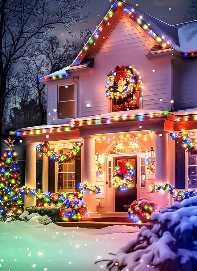 Minetom Christmas Lights Outdoor Solar Powered - 72FT 200 LED Christmas String Lights with 8 Lighting Modes, IP65 Waterproof Solar String Lights for Outside Tree Xmas Party Decoration, Multicolor
