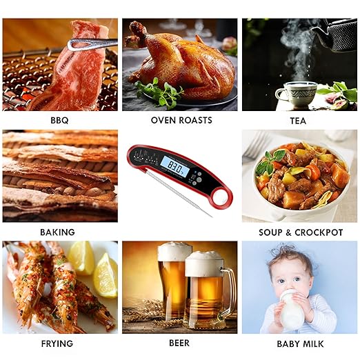Cooking Thermometer,IP67 Waterproof Digital Meat Thermometer with Backlight, Calibration & Hold Function,Food Thermometer for Cooking,Outdoor Grilling,Candy Making