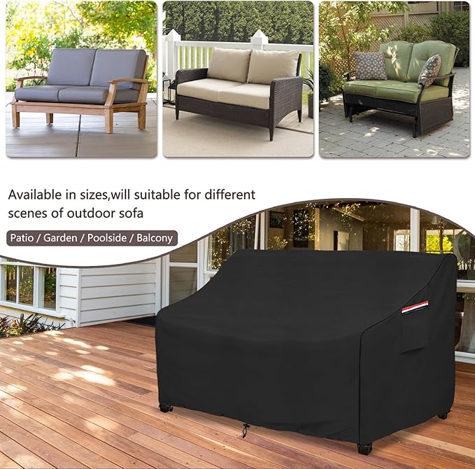 okcool Heavy Duty Patio Sofa Cover, 100% Waterproof 3-Seater Outdoor Sofa Cover Fits up to 85W x 38D x 35H Inches, Lawn Patio Furniture Covers,Black