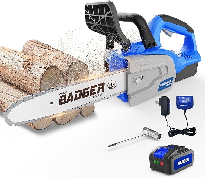 WILD BADGER POWER Brushless 12 Inch Chainsaw Cordless, 20V Battery Chainsaw with 1 x 4.0Ah Battery, Electric Chainsaws with Tool-free Chain Tension, Auto Oiling for Wood Cutting Trimming Branch