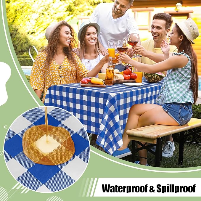 6 Packs Buffalo Disposable Table Cloth, 54 x 108 Inch Waterproof Plastic Tablecloth, Rectangle Blue and White Checkered Table Covers for Picnic, Birthday, Party, Back to School