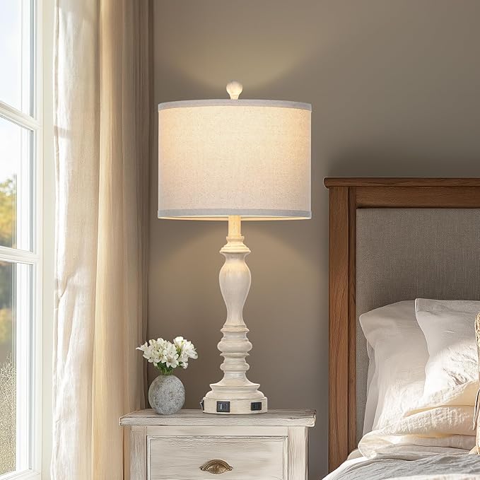 27.5" Retro Table Lamps Set of 2 with USB A+C Charging Ports -Nightstand Lamp for Bedroom Vintage Rustic Table Lamps for Living Room Traditional Nightstand Bedside Lamps(2 Bulbs Included)