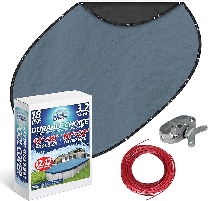 Winter Swimming Pool Cover for 12 ft x 18 ft Aboveground Oval Pool Size, Durable Choice Series, Solid Material, Color - Blue Stone, Pool Cover Choice 341218-4CHOICE