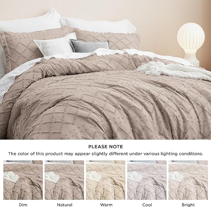 Bedsure Twin/Twin XL Comforter Set - Taupe Boho Twin Extra Long Comforter Set for College, Shabby Chic Dorm Bedding Set, 2 Pieces Modern Farmhouse Bed Set, includes 1 Pillow Sham