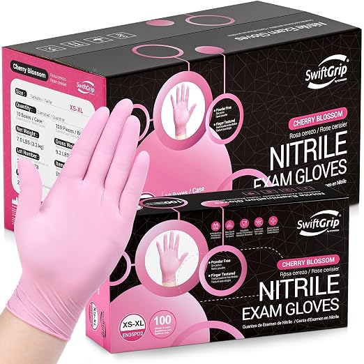 SwiftGrip Pink Nitrile Gloves, 3-mil, Industrial Gloves Disposable Latex Free, for Cleaning & Esthetician, Rubber Powder-Free, 1000-ct Case (Large) Large (Pack of 1000)