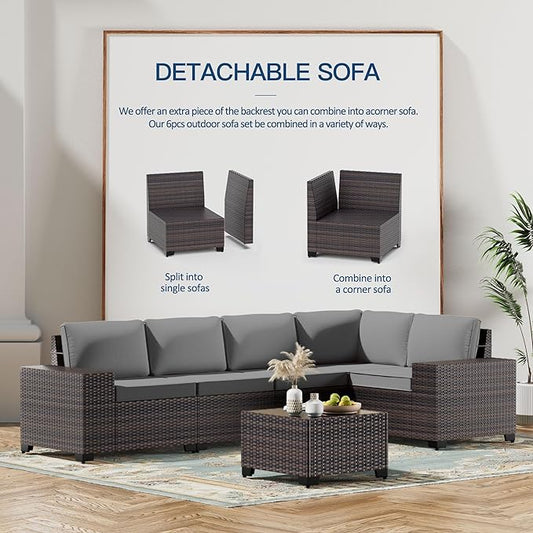 Kullavik 12PCS Outdoor Patio Furniture Set PE Wicker Rattan Sectional Sofa Patio Conversation Sets,Grey