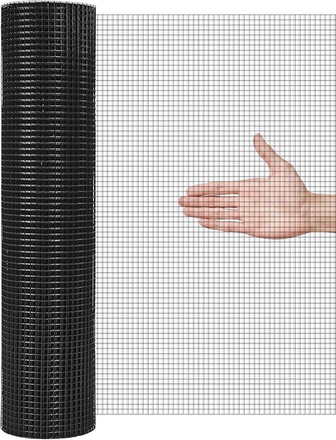 Black Hardware Cloth, 1/2 Inch, PVC Vinyl Coated 19GA Chicken Wire, Rustproof & Weather-Resistant Welded Fence for Chicken Coops, Garden Protection, Raised Beds, Pest Barrier (25-PVCHC-36X100)