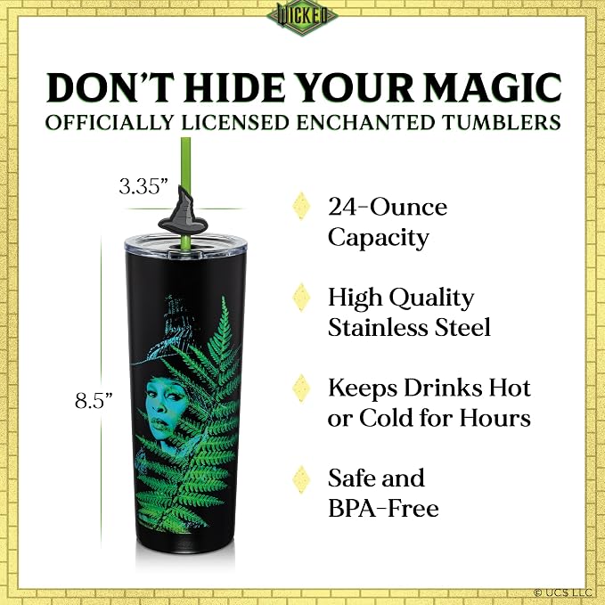 Dragon Glassware x Wicked: For Good Stainless Steel Tumbler, 24 oz 2-Pack | Set of 2 Vacuum Insulated Stainless Steel Wicked Cups with Lids & Straws; With Straw Charm; Official Wicked Merch