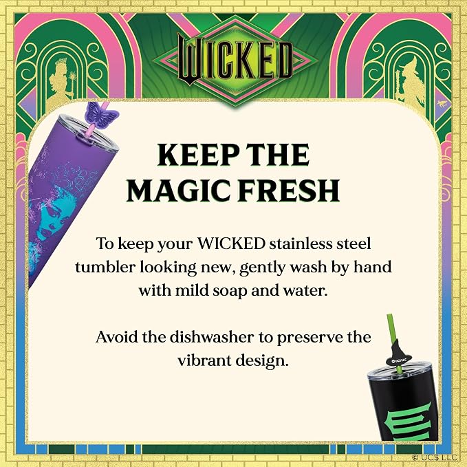 Dragon Glassware x Wicked: For Good Stainless Steel Tumbler, 24 oz 2-Pack | Set of 2 Vacuum Insulated Stainless Steel Wicked Cups with Lids & Straws; With Straw Charm; Official Wicked Merch