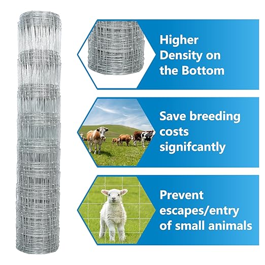 Farm Fence, 3ft X 164ft Wire Fence, Goat Cattle Deer Livestock Fence, Galvanized Woven Hog Wire Fencing,Fencing for Yard and Animals Protection