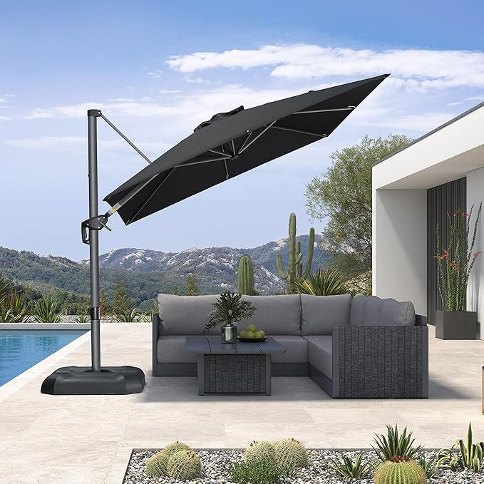 PURPLE LEAF 8 Feet Patio Umbrella Outdoor Cantilever Square Umbrella Aluminum Offset Umbrella with 360-degree Rotation for Garden Deck Pool Patio Black