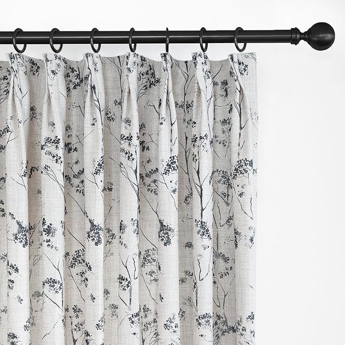 Pinch Pleated Floral Linen Curtains 2 Panels Elegant Light Filtering Privacy Drape,100 Inch Wide by 90 Inch Long Curtains Suitable for Living Rooms and Bedrooms