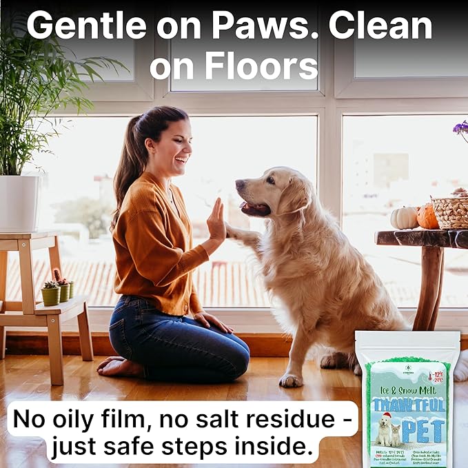 Thawtful Pet Safe Ice Melt – Pet Friendly Ice Melt, Snow Melt – Green Granules with CMA, Melts to −12°F (−24°C) - Driveway Salt & Sidewalk Salt for Ice (5 qt. - 10.6 lb.)