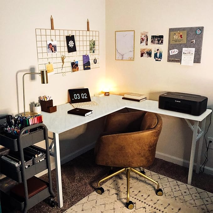Kaboon Universal Tabletop 55"x27.5", Solid One-Piece Melamine Table Top, Double Desk L-Desk DIY, Home and Office Countertop,Sea Salt/White
