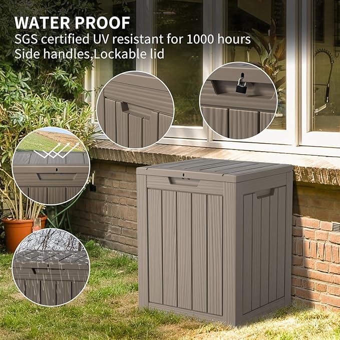 Two 28 GallonOutdoor Storage Box,Resin Deck Boxes Waterproof, IndoorOutdoor Bin for Package Delivery, Patio Cushions, Gardening Tools, Lockable, UV Resistant