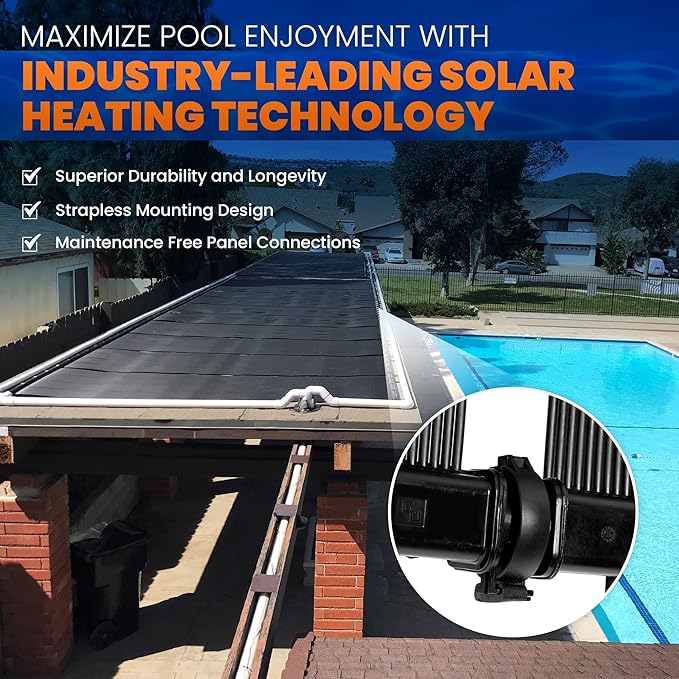 Industrial Grade Solar Pool Heater DIY Kit - Superior High-Wind Strapless Mounting System & Maximum Freeze Resistance (2-4'x12.5' / 100 Square Feet)