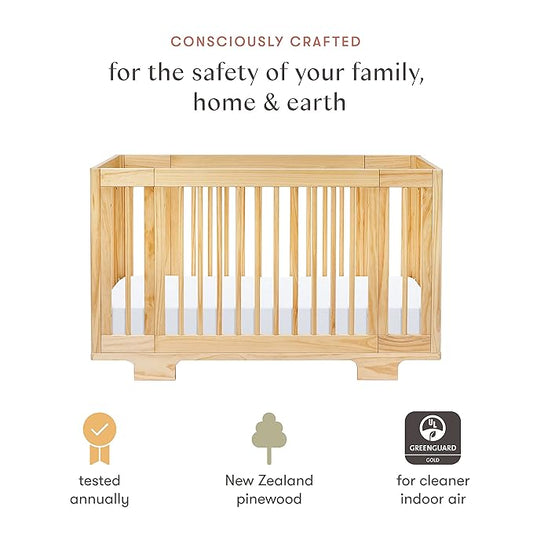 Babyletto Yuzu Convertible All-Stages Bassinet, Midi, Full-Size Crib in Natural, Greenguard Gold Certified, Portable & Adjustable with Conversion Kits and Pads Included