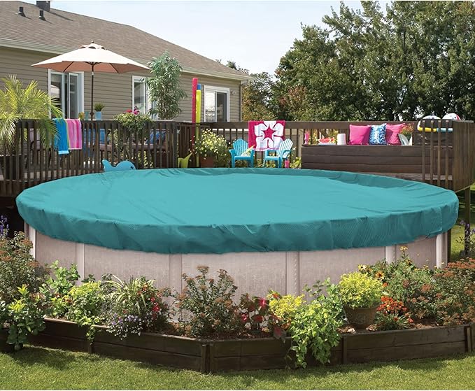 ECOOPTS 11 ft Round Pool Cover for Above Ground Pools, Swimming Pool Cover Protector Winter Safety Cover (Turquoise)