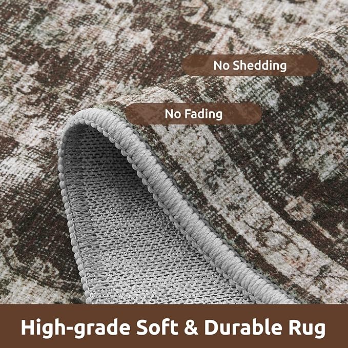 AMOAMI-4X6 Area Rugs for Living Room -Soft Vintage Bedroom Rugs-Non Slip Washable Rug-Throw for Living Room Bedroom Bedside Dining Room Office Brick/Brown