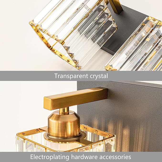 Modern Bathroom Vanity Light 6-Lights Black Gold Crystal Bathroom Wall Light Vanity Light Fixtures,44.09-inch Modern Minimalist Design