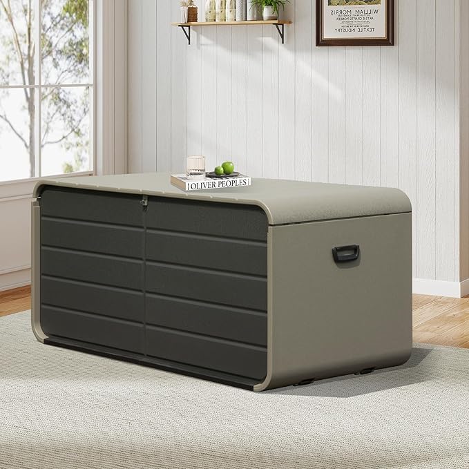 Domi 160 Gallon Outdoor Storage Box – Waterproof, UV-Resistant Deck Box with Lockable Lid for Patio Furniture, Garden Tools, Delivery Packages (Large Resin Storage Bin)