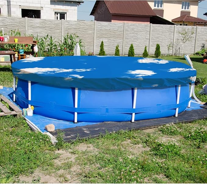 ECOOPTS 7 ft Waterproof Round Polyester Pool Cover for Above Ground Pools, Swimming Pool Cover Protector Winter Safety Cover (Blue Sky)