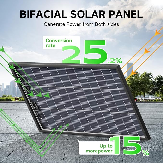Bifacial 600 Watt Solar Panels 200 Watt Solar Panel 3 Pack 18BB Monocrystalline A+ Cell High-Efficiency Module PV Power Charger Homes Camping RV Battery Boat Caravan Other Off-Grid Applications