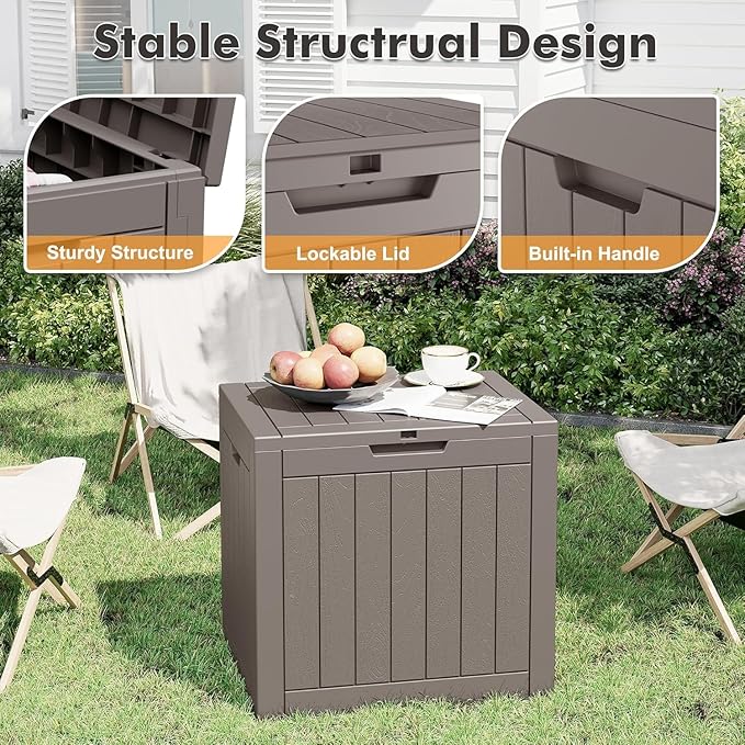 32 * 2 Gallon Outdoor storage deck Box Waterproof ,garden tool,backyard cushion,poolside toy storage,Smalldelivery boxes for outside,Two Boxes/set (Wood-like Striped Gray