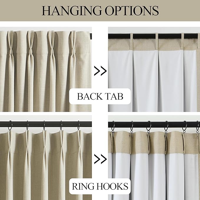 Vision Home Sand Pinch Pleated Full Blackout Curtains Linen Blended Room Darkening Window Curtains 90 inch for Living Room Bedroom Thermal Insulated Pinch Pleat Drapes with Hooks 1 Panel 60" Wx90 L
