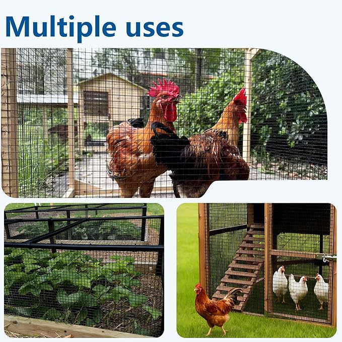 Black Hardware Cloth 1/2 inch 19Ga PVC Coated Wire Mesh Vinyl Coated Fence Welded Metal Chicken Wire Fencing Roll (1/2 inch 8in x 50ft)