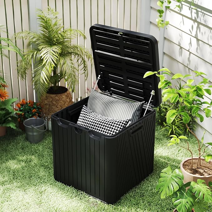 Kingdura 60 Gallon Outdoor Storage Box, Waterproof Resin Deck Box for Indoor and Outdoor Use, Lockable Storage Container for Patio Furniture Cushions Garden Tools (Black, 60 Gallon)