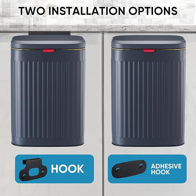2.11Gallon 8L Carbon Steel Trash Can Door Compost Bin Wall Mounted 2 Ways Sliding Lid Compost Bin Countertop Kitchen Hanging Cabinet Door Trash Bin Metal Garbage Bin Cubo de Basura Grey