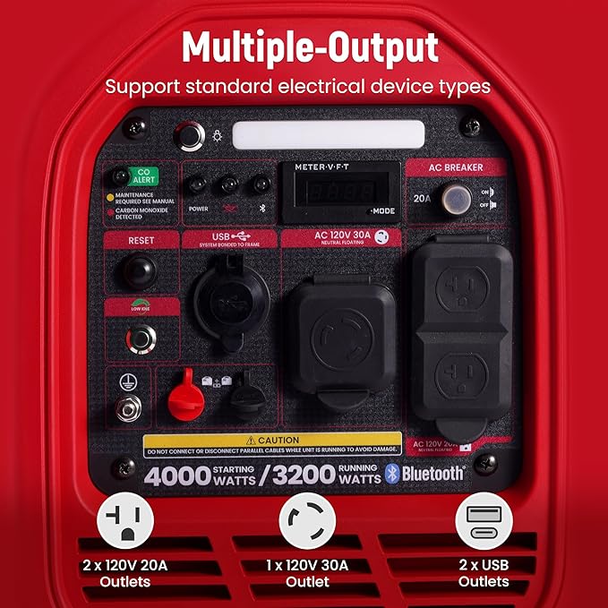 maXpeedingrods 4000 Watt Inverter Generator Portable, Bluetooth® App Remote Data Monitor, RV Ready, Gas Powered Generator with CO Alarm for Outdoor Camping, Home Backup