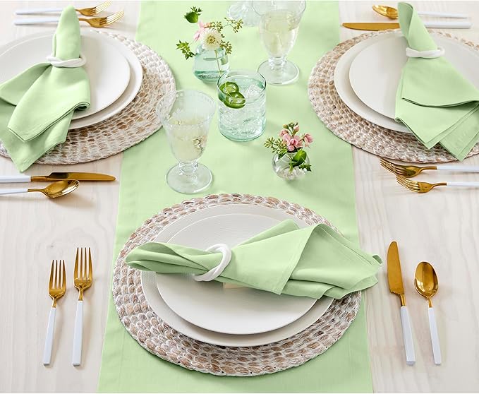 Solino Home Linen Table Runner 72 Inches Long - 100% Pure Linen Pastel Green Table Runner 14 x 72 Inch - Fete