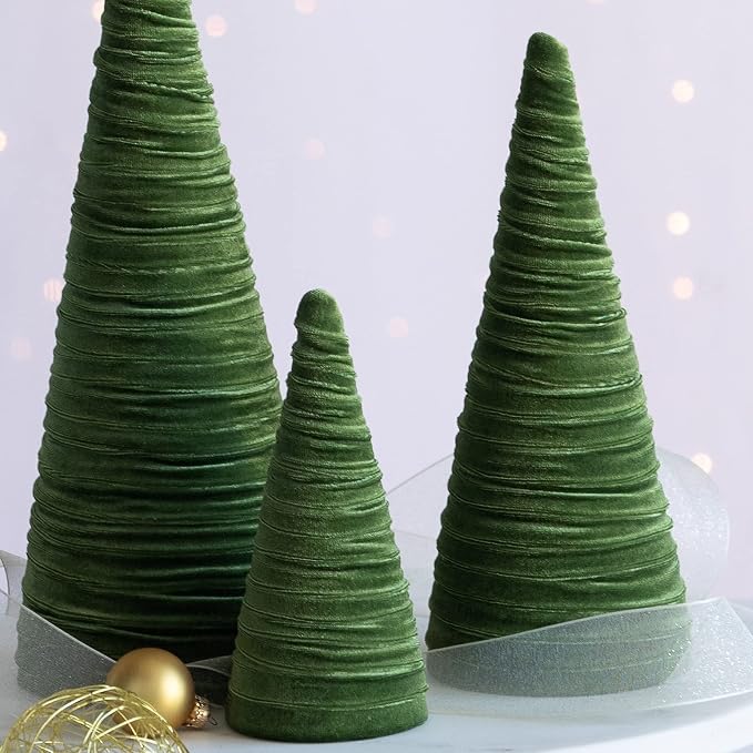 Your Heart's Content Olive Green Velvet Trees Set of 3, Woodland Nursery Bookshelf, Modern Valentine Tabletop, Holiday Dining Table, Elegant Mantel Décor, Handcrafted Gift for (Olive)