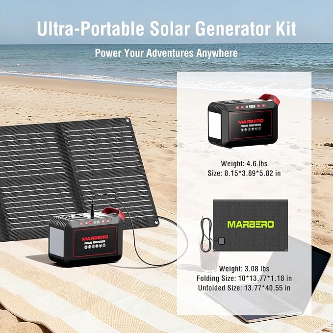 MARBERO 237Wh Solar Generator with Solar Panel Included Portable Power Station 300W Pure Sine Wave with Foldable Solar Panel 60W Set for Camping Outdoor Hiking Fishing Emergency