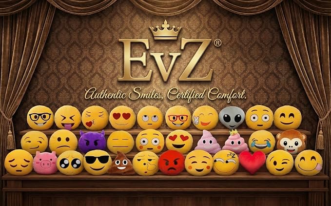 EvZ Official Certified Sinister Emoji Pillow - 32cm Large Soft Plush Smirking Face Emoticon Cushion - Funny Mischievous Decorative Stuffed Toy for Gaming Room, Office Humor (Yellow)