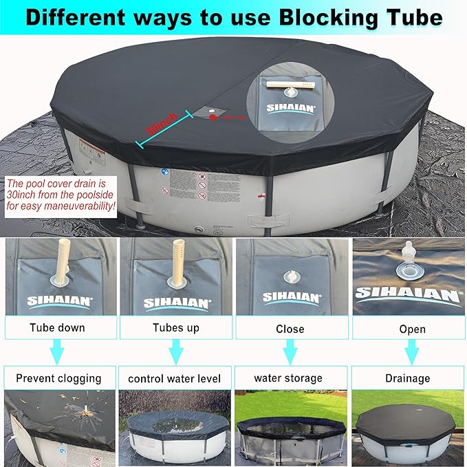 22 Ft Pool Cover, with Automatic Drain Round Pool Cover, One-Piece Quick Installation and Removal Above Ground Pool Cover, Preventing Waterlogging, UV Protected Solar Swimming Pool Cover