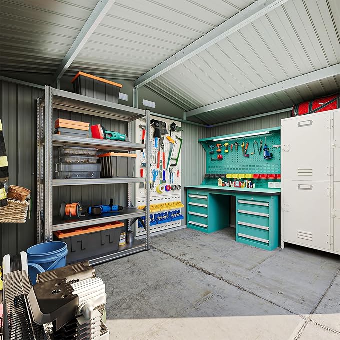 10x8 FT Metal Outdoor Storage Shed, Dual Doors with Lockable Bolts, Large Garden Shed for Yard Tools, Bike, Generator, Waterproof Galvanized Steel Panel with Vent & Sloping Roof
